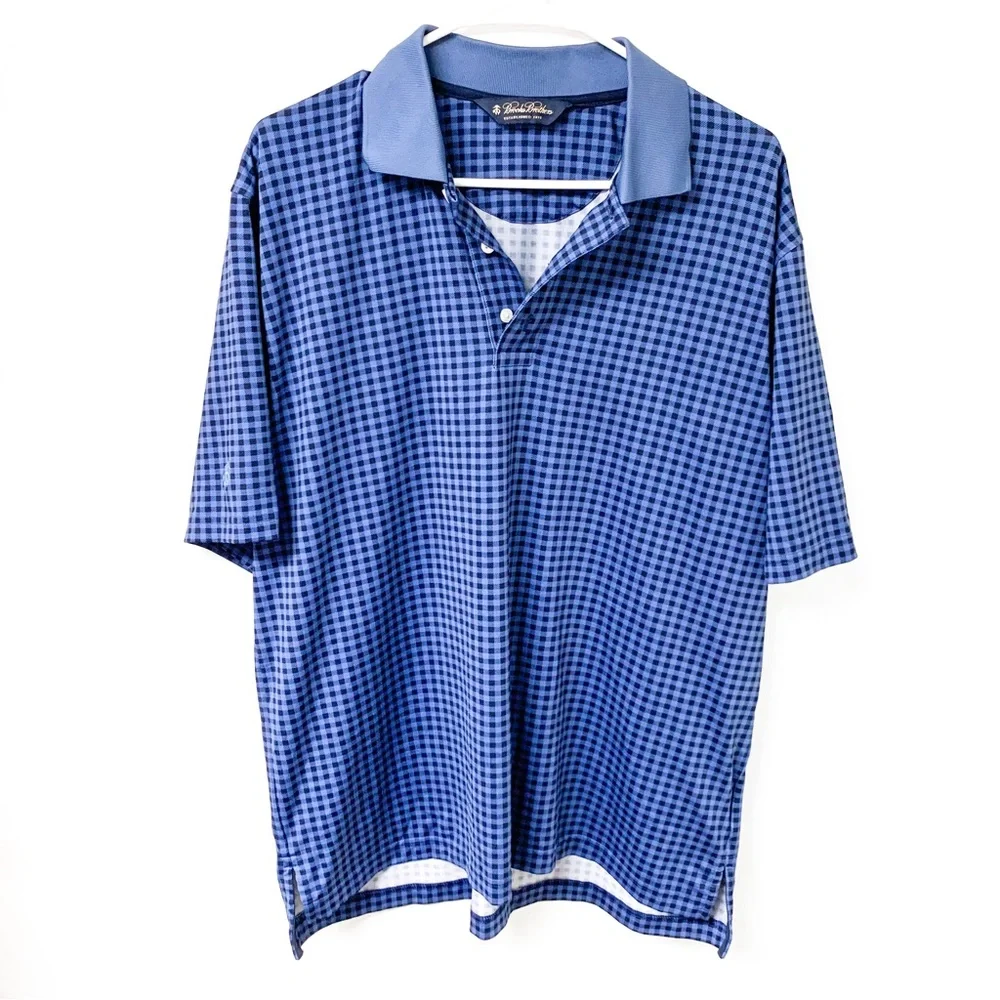 Brooks Brothers Buffalo Plaid Checked Blue Black Polo‎ Size Large